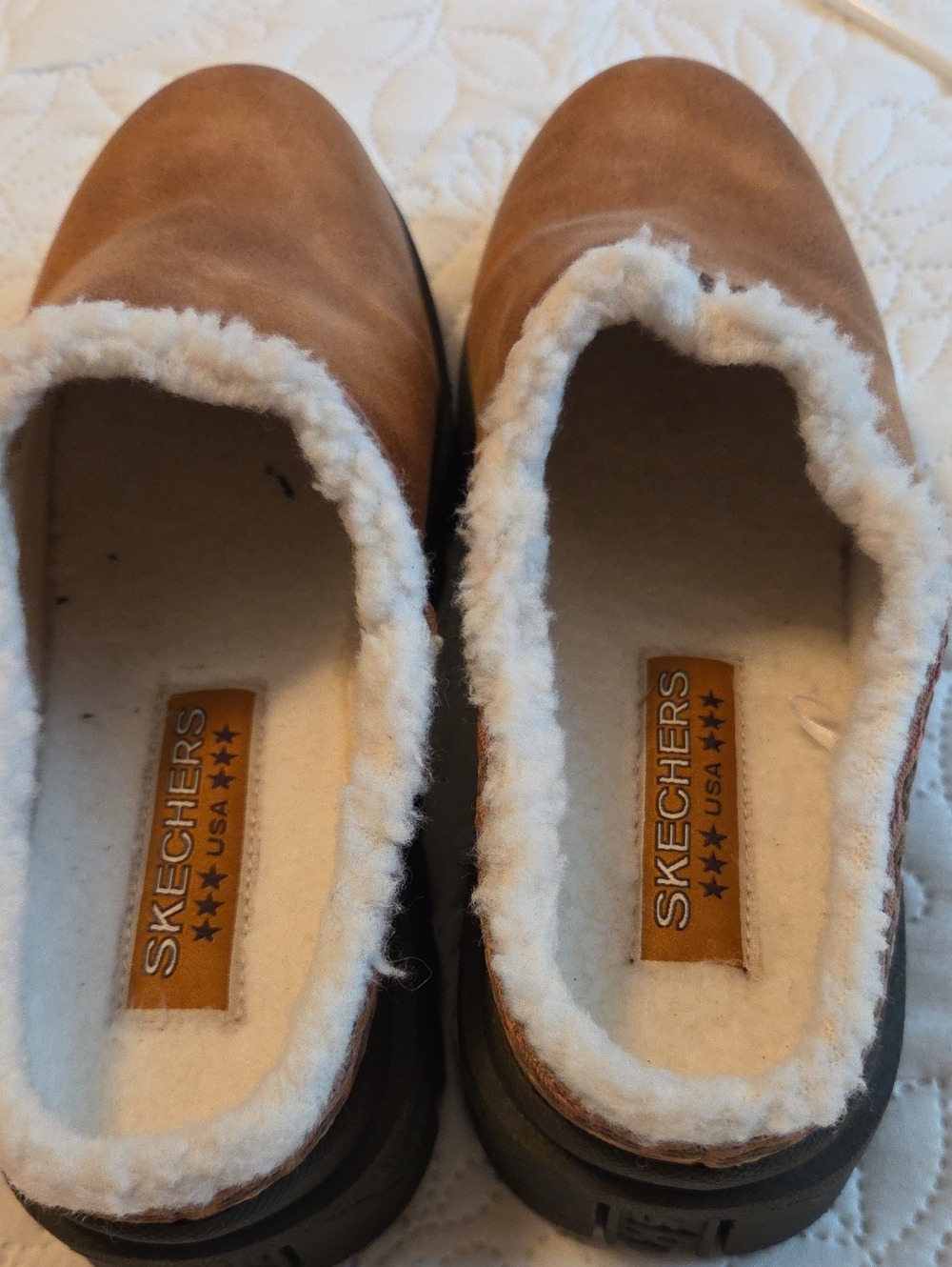 Skechers Women's Tan Faux-Suede Shearling Lined Slip-Ons